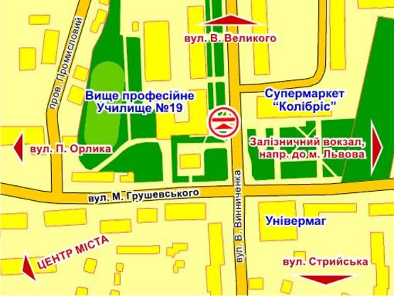 Схема рекламной плоскости по адресу вул. Винниченка, 7 (біля ВПУ №19)