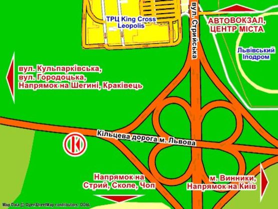 Схема рекламной плоскости по адресу Західний обхід м.Львова, км 15+50 м (біля ТЦ "Кінг Кросс",  5х12 м