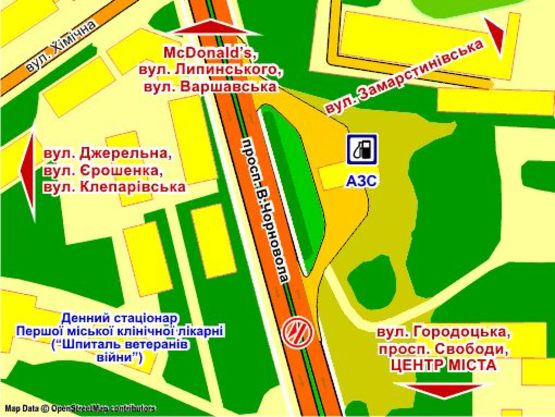 Схема рекламной плоскости по адресу пр. Чорновола (навпр. Шпиталю ветеранів, на р/с, до центру), пакет скролл 1