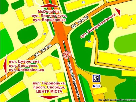 Схема рекламної площини за адресою пер. пр. Чорновола – вул. Хімічної (на р/с, до центру), пакет скролл 4