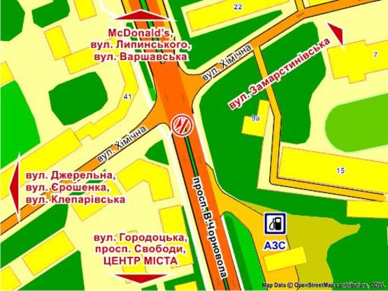 Схема рекламної площини за адресою пер. пр. Чорновола – вул. Хімічної (на р/с, до центру), пакет скролл 5