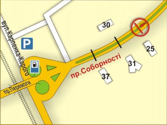 Схема рекламной плоскости по адресу пр. Соборності, 25 (на р/с, напрямок до пр. Перемоги)