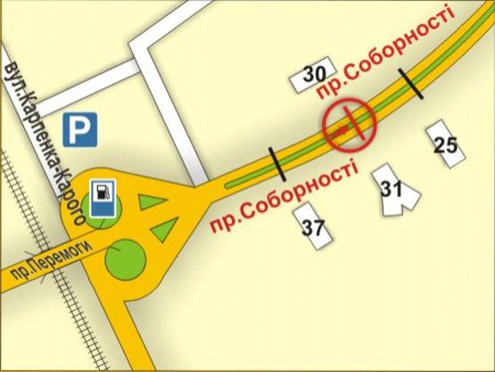Схема рекламной плоскости по адресу пр. Соборності, 30 (на р/с, напрямок від пр. Перемоги)