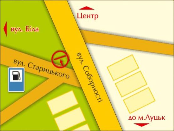 Схема рекламной плоскости по адресу пер. вул. Соборної – Старицького