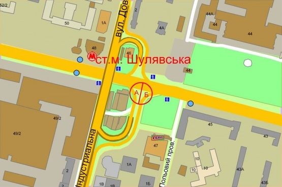 Схема рекламної площини за адресою Победы проспект, съезд/выезд на Вадима Гетьмана (Индустриальная) ул. (путепровод М"Шулявская")