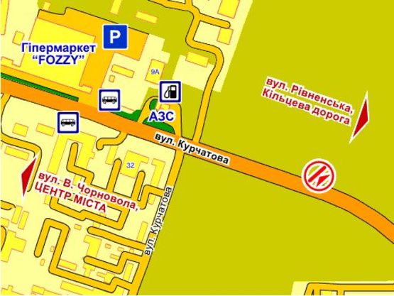 Схема рекламної площини за адресою вул. Курчатова (поруч з гіпермаркетом "Фоззі")