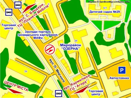 Схема рекламної площини за адресою вул. П. Мирного, 28 А