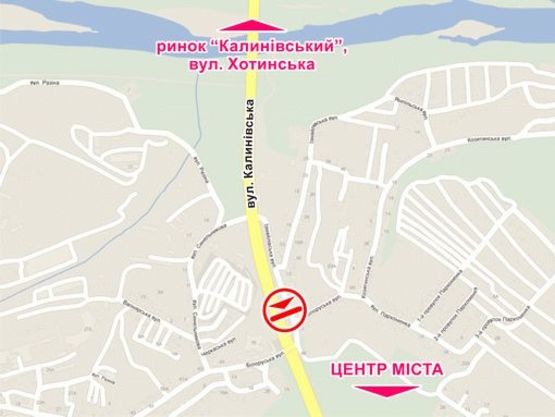 Схема рекламной плоскости по адресу вул. Калинівська (за мостом з вул. Білоруською), місце 1