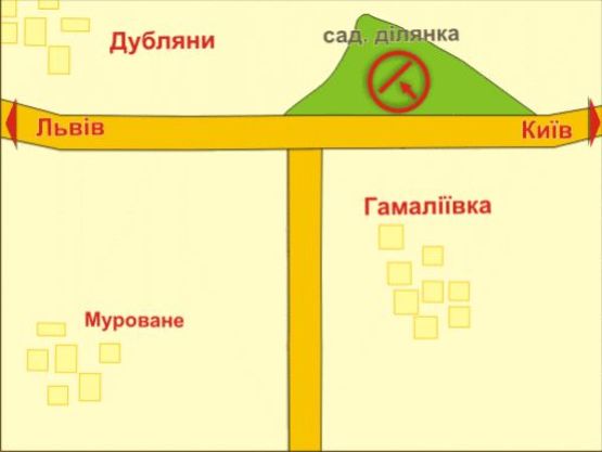 Схема рекламной плоскости по адресу с. Гамаліївка (напрямок до міста, з Києва)