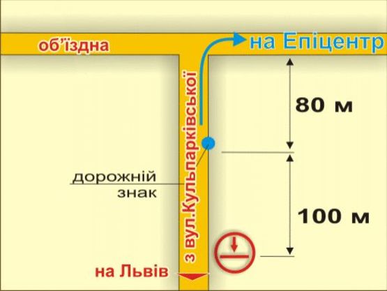Схема рекламної площини за адресою с. Сокільники (з вул. Кульпарківської, у напрямку до міста)
