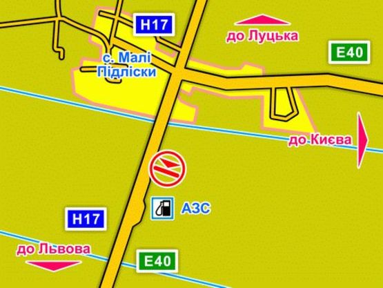 Схема рекламної площини за адресою с. Малі Підліски (Київська траса, напрямок до Львова), конструкція ||, 5х12 м