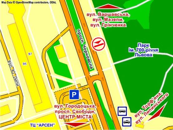 Схема рекламной плоскости по адресу пр. Чорновола, навпроти буд 95,