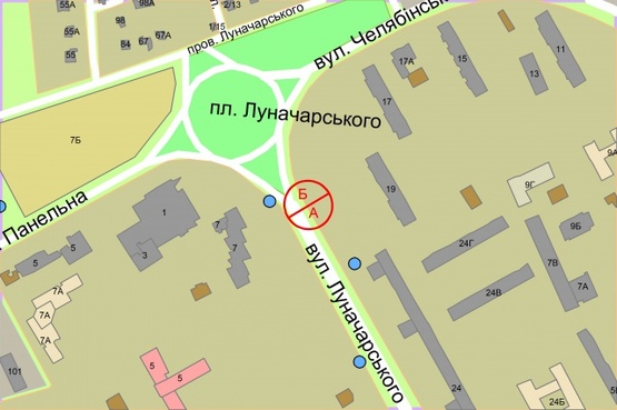 Схема рекламної площини за адресою Митрополита Андрея Шептицького (Луначарського), 7 напроти, рух до площі Пантелеймона Куліша (Луначарського)