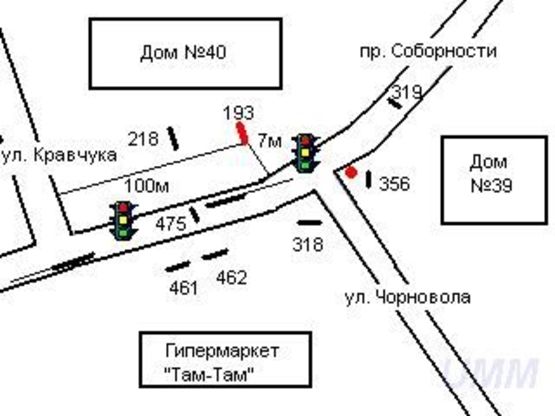 Схема рекламной плоскости по адресу Соборности пр. / Кравчука ул., в центр