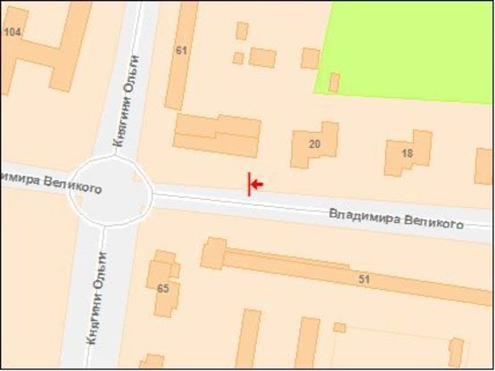 Схема рекламной плоскости по адресу Владимира Великого  ул / Княгини Ольги ул, к ул Кн Ольги