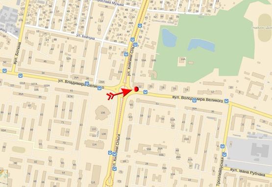Схема рекламной плоскости по адресу Владимира Великого  ул / Княгини Ольги ул, к ул Стрийской