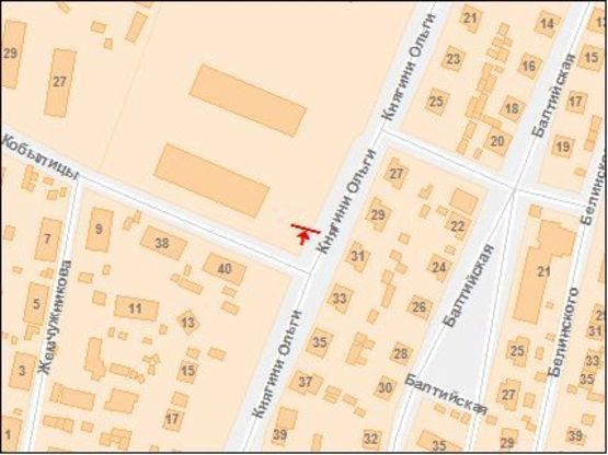 Схема рекламной плоскости по адресу Княгини Ольги ул / Кобылици ул, к центру